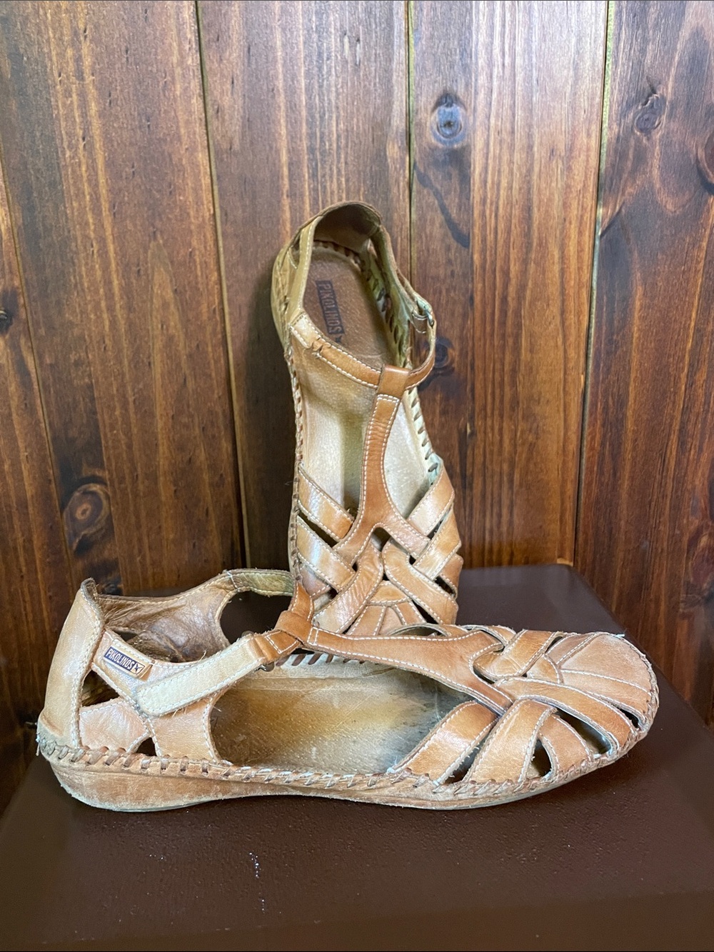 PIKOLINOS Brown Woven Leather Closed-Toe Sandals Sz 42